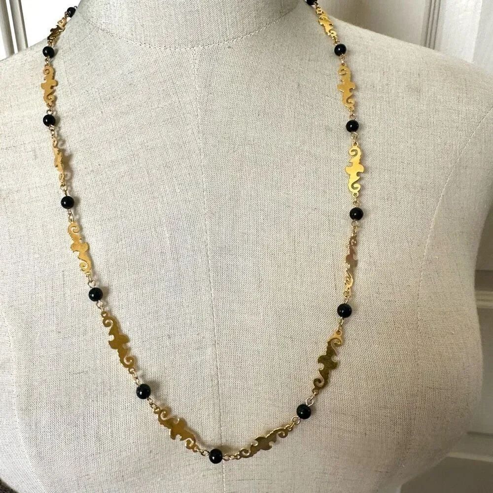 Gold tone and black beaded necklace